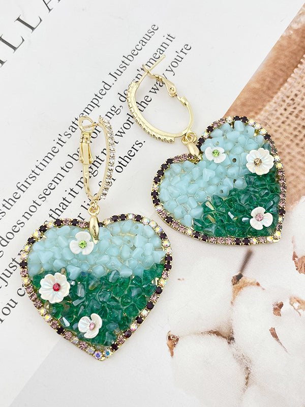 Simple Rhinestone Heart Shape Green Earrings Accessories
