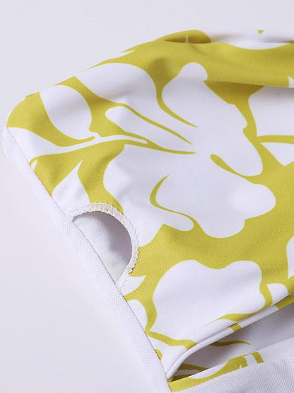 Strapless Bowknot Floral Printed One-Piece Swimwear