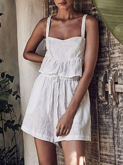 Sweet Spaghetti-neck White Summer Suits