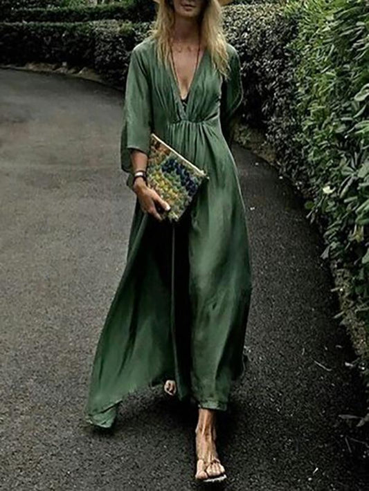 Loose Deep V-neck Maxi Dress