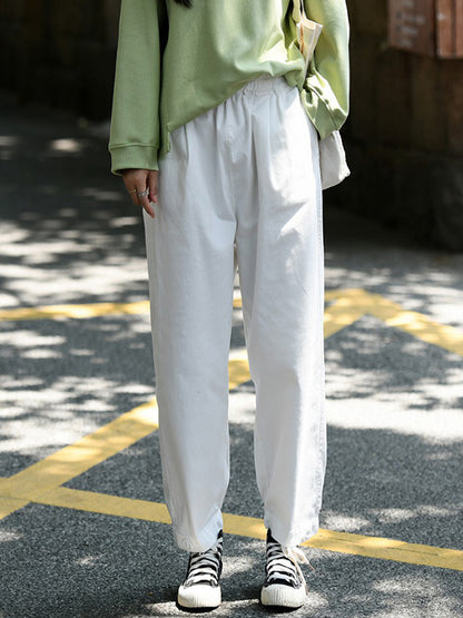 Artistic Retro Loose Elasticity Solid Color Casual Pants Bottoms