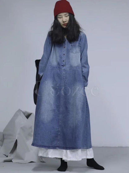 Casual Retro Jean Long Dress