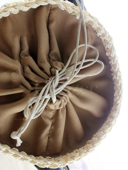 Cherry FurBall Pendant Straw Weaving Tote Bag