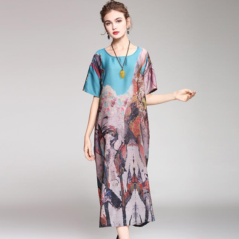 Elegant Lady Print Loose Summer Dress