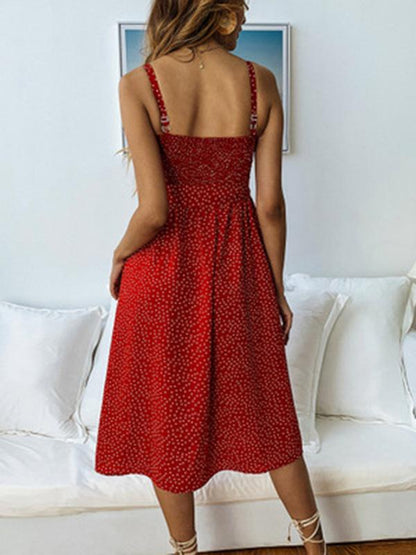 Simple 3 Colors Polka-dot V-neck Midi Dress