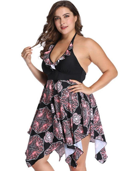 Plus Size Floral Skirt Swimwear