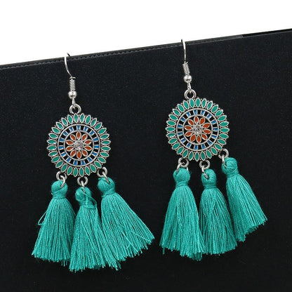 Bohemian fashion long tassel earrings ladies creative alloy earrings