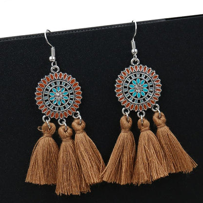 Bohemian fashion long tassel earrings ladies creative alloy earrings