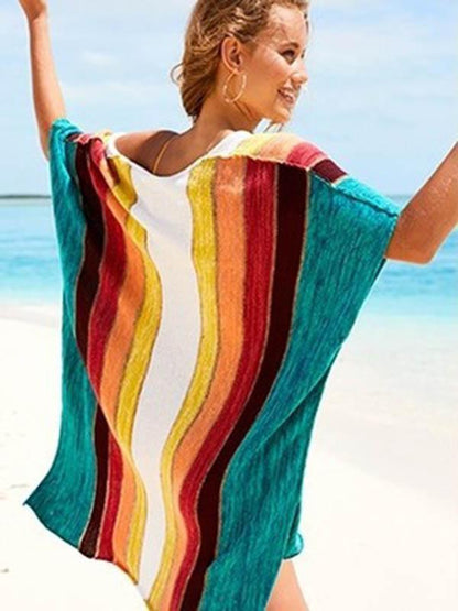 Rainbow Printed Knitting Loose Cover-up Top