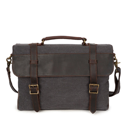 top layer crazy horse leather shoulder bag retro canvas bag