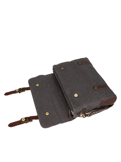 top layer crazy horse leather shoulder bag retro canvas bag