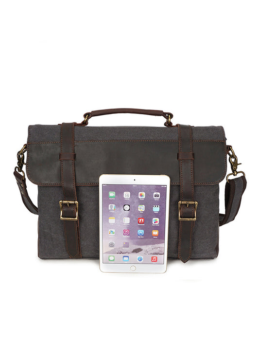 top layer crazy horse leather shoulder bag retro canvas bag