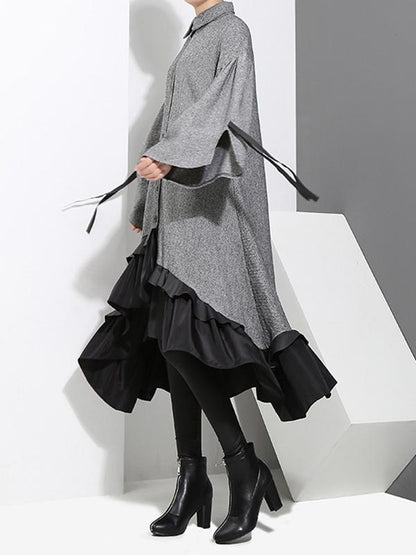 Loose Split-joint Falbala Lapel Blouse Dress