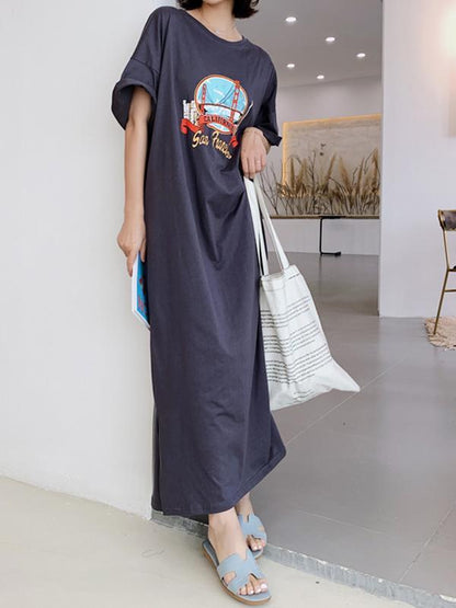 Original Letter Printed Split-Side Dress