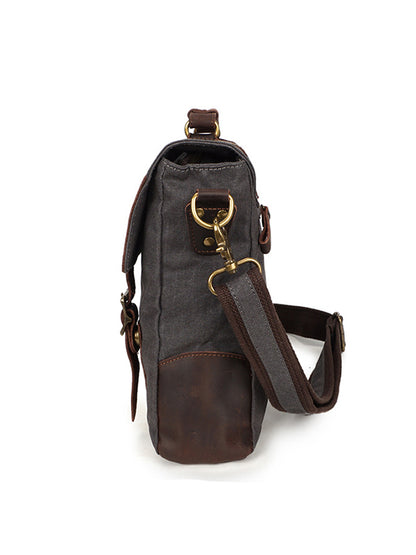 top layer crazy horse leather shoulder bag retro canvas bag