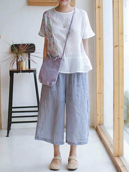 Casual Retro Frog Wide Leg Cropped Trousers