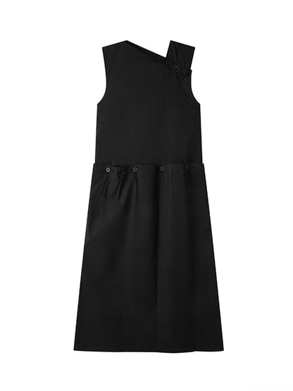Original Sleeveless Solid Color Split-Joint H-Line Detachable Midi Dress