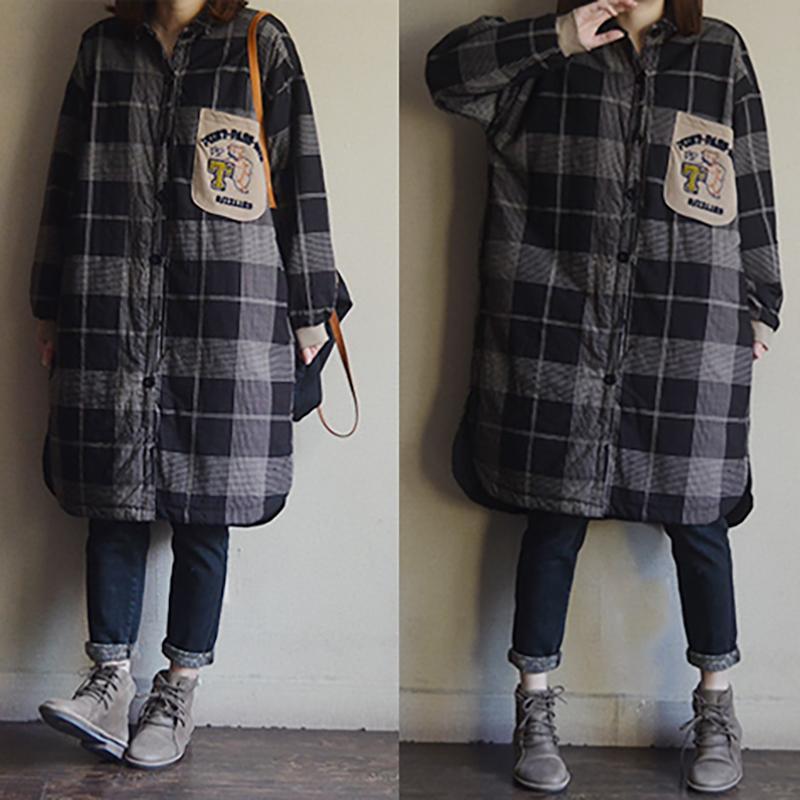 Cotton Single Breasted Plaid Long Shirt