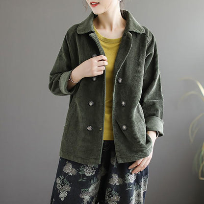 Buykud Double Breasted Pure Color Casual Coat
