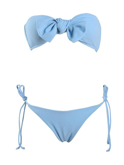 Bow Plain Textured Bikini Set