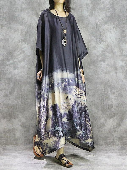Literary Silk Split-joint 2-Pieces Long Dress
