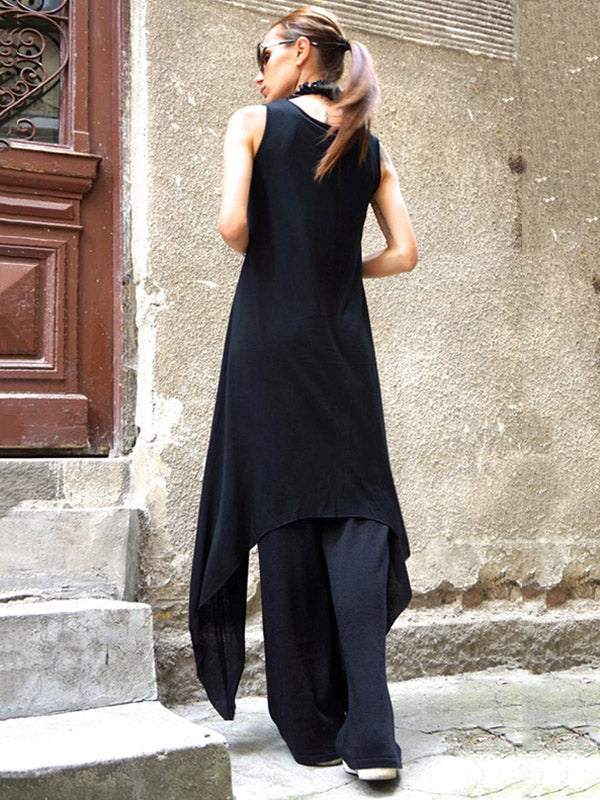 Black&White Loose Soft Asymmetric  Tank Top Long Dress