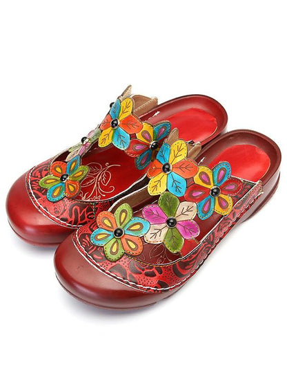 Vintage Flower Pattern Round Toe Mules&Slides