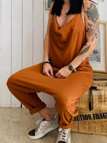 Plus Size Pocket Spaghetti-neck Jumpsuits Bottoms