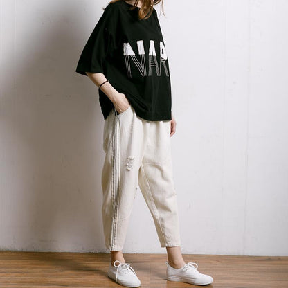Embroidered And Half-Applique Letters T-Shirt