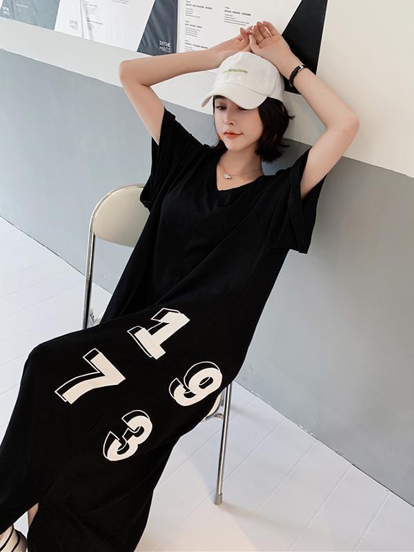 Original Letter Printed Split-Side Dress