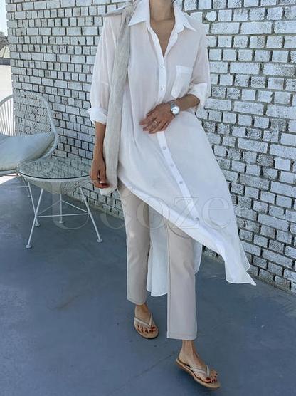 Loose Split-side Light White-shirt