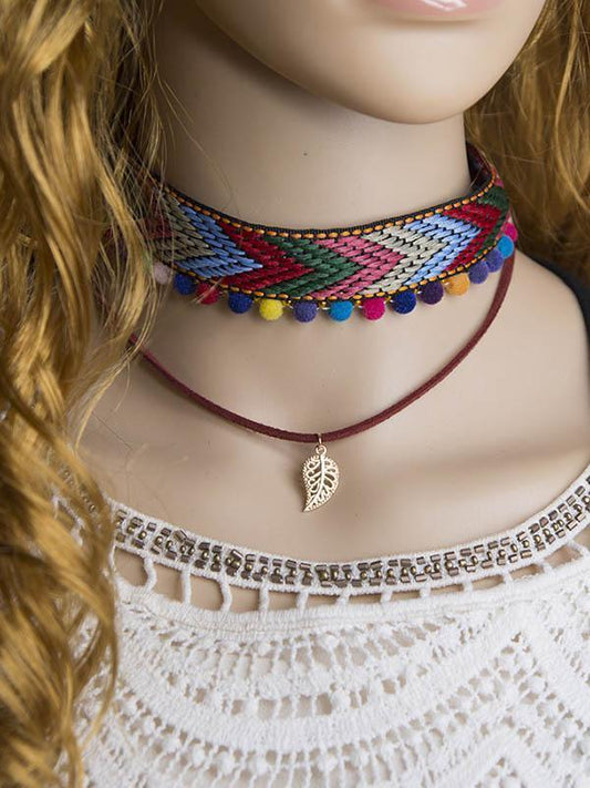 Hand Knitting Choker With Leaf Necklaces Accessories