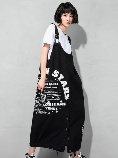 Casual Loose Letter Printed Drawstring Midi Dress