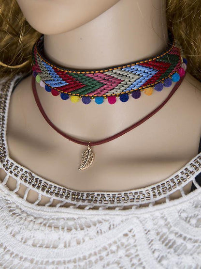 Hand Knitting Choker With Leaf Necklaces Accessories