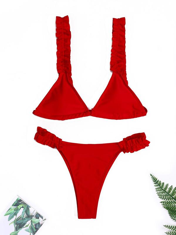 Sexy Falbala Plain Bikini