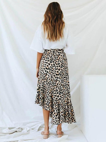 Cropped Leopard Empire Split-side Bust Skirt