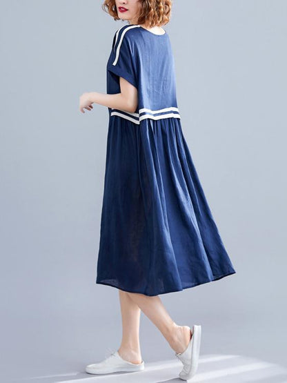 Loose Blue Split-joint Dress