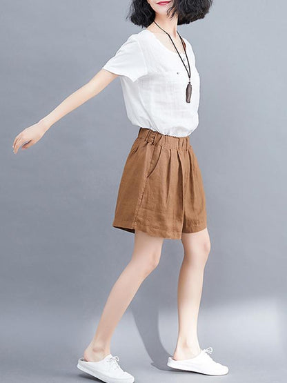 Casual A-line Linen Shorts
