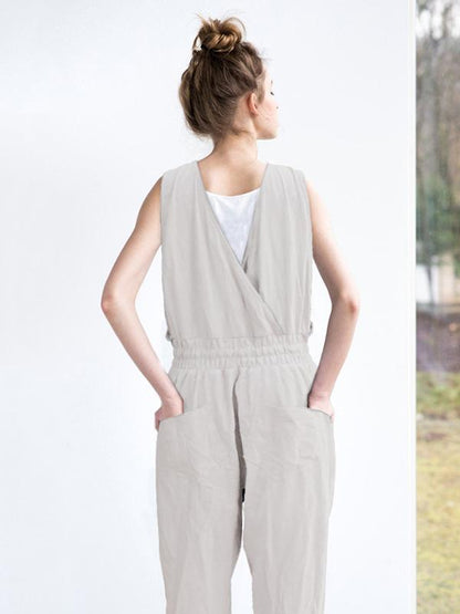 Simple Gray Sleeveless Round-neck Jumpsuits