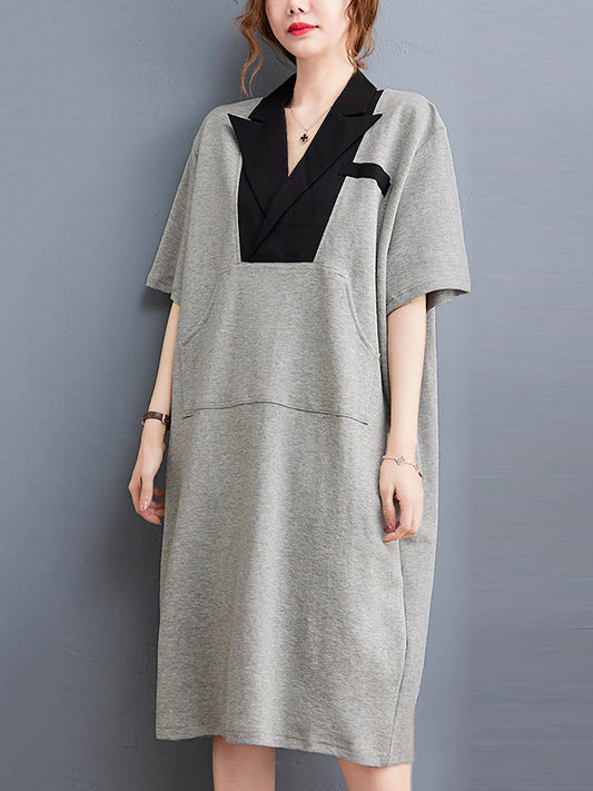 Urban Notched Collar Split-Joint Midi Dress