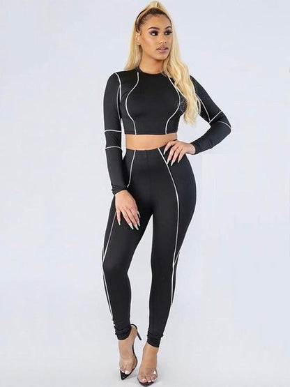 Line Split-joint Sports Tee&Leggings Suits