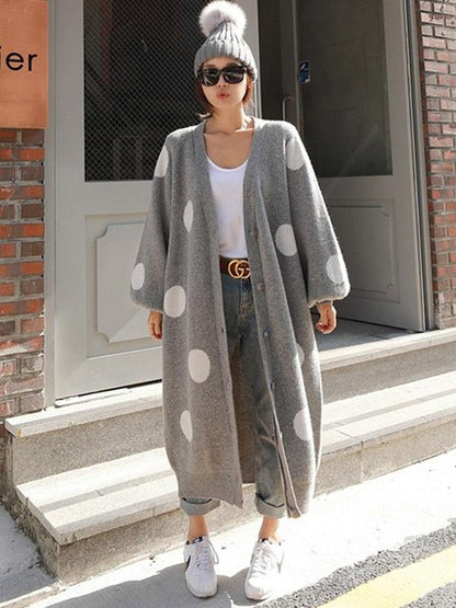 LOOSE POLKA-DOT PRINTED LONG COVER-UP
