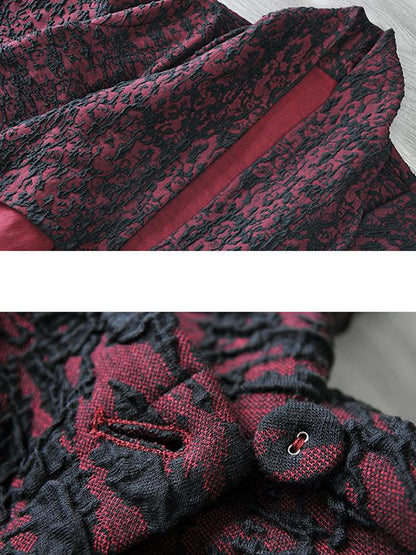 Buykud Irregular Design Retro Jacquard Trench Coat