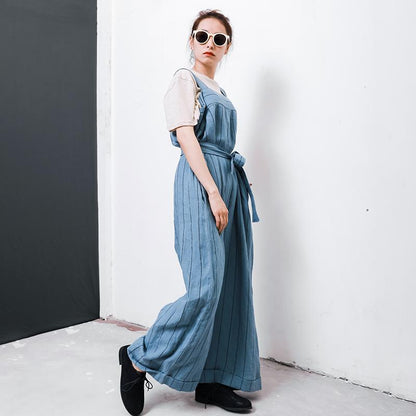 Casual Striped Adjustable Strap Loose Jumpsuit