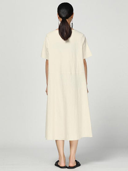Simple Solid Split-joint Round-neck Dress