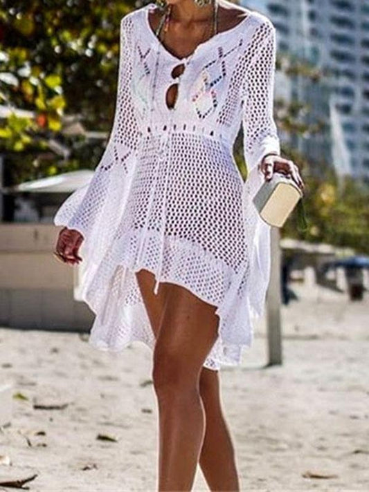 Flared Sleeves Crochet Swimwear Cover-ups