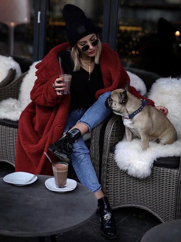 Loose Solid Lapel Fuzzy Coat