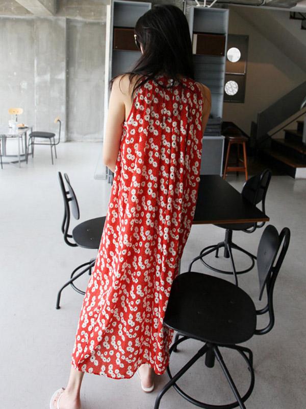 Floral Sleeveless Plus Size Midi Dresses