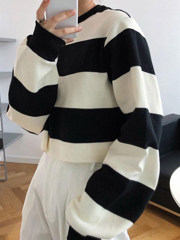 Loose Striped Short Sweatshirts