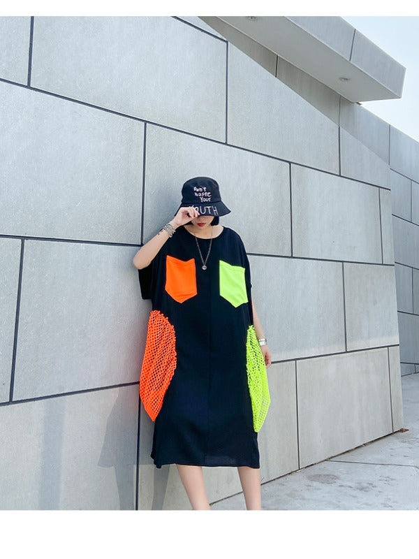 CHIFFON CONTRAST COLOR ASYMMETRIC LONG BLOUSE